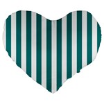 Vertical Stripes - White and Teal Large 19  Premium Heart Shape Cushion