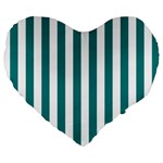 Vertical Stripes - White and Teal Large 19  Premium Flano Heart Shape Cushion