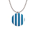 Vertical Stripes - White and Cerulean 1  Button Necklace