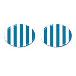 Vertical Stripes - White and Cerulean Cufflinks (Oval)