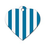 Vertical Stripes - White and Cerulean Dog Tag Heart (Two Sides)