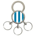 Vertical Stripes - White and Cerulean 3-Ring Key Chain