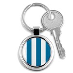 Vertical Stripes - White and Cerulean Key Chain (Round)