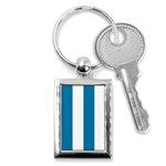 Vertical Stripes - White and Cerulean Key Chain (Rectangle)