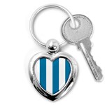 Vertical Stripes - White and Cerulean Key Chain (Heart)