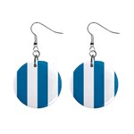 Vertical Stripes - White and Cerulean 1  Button Earrings