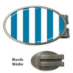 Vertical Stripes - White and Cerulean Money Clip (Oval)