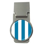 Vertical Stripes - White and Cerulean Money Clip (Round)