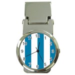 Vertical Stripes - White and Cerulean Money Clip Watch