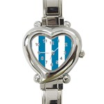 Vertical Stripes - White and Cerulean Heart Italian Charm Watch