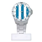 Vertical Stripes - White and Cerulean Nurses Watch