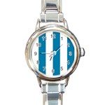 Vertical Stripes - White and Cerulean Round Italian Charm Watch