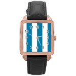 Vertical Stripes - White and Cerulean Rose Gold Leather Watch