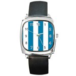 Vertical Stripes - White and Cerulean Square Metal Watch