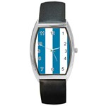 Vertical Stripes - White and Cerulean Barrel Style Metal Watch