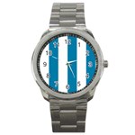 Vertical Stripes - White and Cerulean Sport Metal Watch