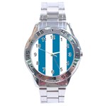 Vertical Stripes - White and Cerulean Stainless Steel Analogue Watch