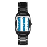 Vertical Stripes - White and Cerulean Stainless Steel Barrel Watch