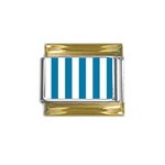 Vertical Stripes - White and Cerulean Gold Trim Italian Charm (9mm)