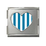 Vertical Stripes - White and Cerulean Mega Link Heart Italian Charm (18mm)