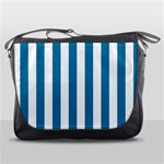 Vertical Stripes - White and Cerulean Messenger Bag