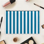 Vertical Stripes - White and Cerulean Cosmetic Bag (L)