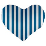 Vertical Stripes - White and Cerulean Large 19  Premium Heart Shape Cushion