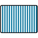 Vertical Stripes - White and Cerulean Fleece Blanket (Large) (One Side)