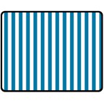 Vertical Stripes - White and Cerulean Fleece Blanket (Medium) (One Side)