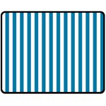 Vertical Stripes - White and Cerulean Double Sided Fleece Blanket (Medium) (Two Sides)