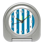 Vertical Stripes - White and Cerulean Desk Alarm Clock