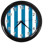 Vertical Stripes - White and Cerulean Wall Clock (Black)