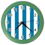 Vertical Stripes - White and Cerulean Color Wall Clock