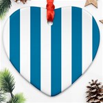 Vertical Stripes - White and Cerulean Heart Ornament (Two Sides)