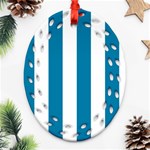 Vertical Stripes - White and Cerulean Ornament (Bell) Ornament (Oval Filigree)