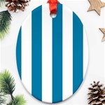 Vertical Stripes - White and Cerulean Oval Ornament (Two Sides)