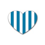 Vertical Stripes - White and Cerulean Rubber Coaster (Heart)