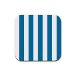 Vertical Stripes - White and Cerulean Rubber Coaster (Square)