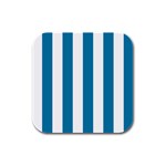 Vertical Stripes - White and Cerulean Rubber Square Coaster (4 pack)