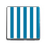 Vertical Stripes - White and Cerulean Memory Card Reader (Square)