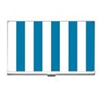 Vertical Stripes - White and Cerulean Business Card Holder