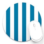 Vertical Stripes - White and Cerulean Round Mousepad