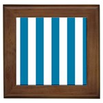 Vertical Stripes - White and Cerulean Framed Tile