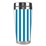 Vertical Stripes - White and Cerulean Stainless Steel Travel Tumbler