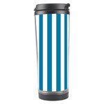 Vertical Stripes - White and Cerulean Travel Tumbler