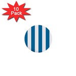 Vertical Stripes - White and Cerulean 1  Mini Button (10 pack)