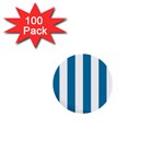 Vertical Stripes - White and Cerulean 1  Mini Button (100 pack)