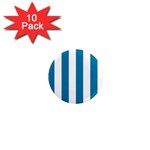 Vertical Stripes - White and Cerulean 1  Mini Magnet (10 pack)