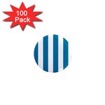 Vertical Stripes - White and Cerulean 1  Mini Magnet (100 pack)