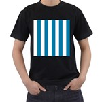 Vertical Stripes - White and Cerulean Men s T-Shirt (Black)